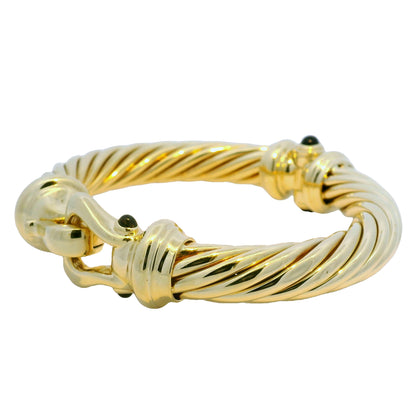 David Yurman 18k Yellow Gold Large Ribbed Onyx Stone Bracelet