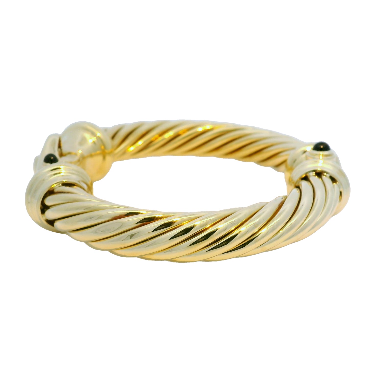 David Yurman 18k Yellow Gold Large Ribbed Onyx Stone Bracelet