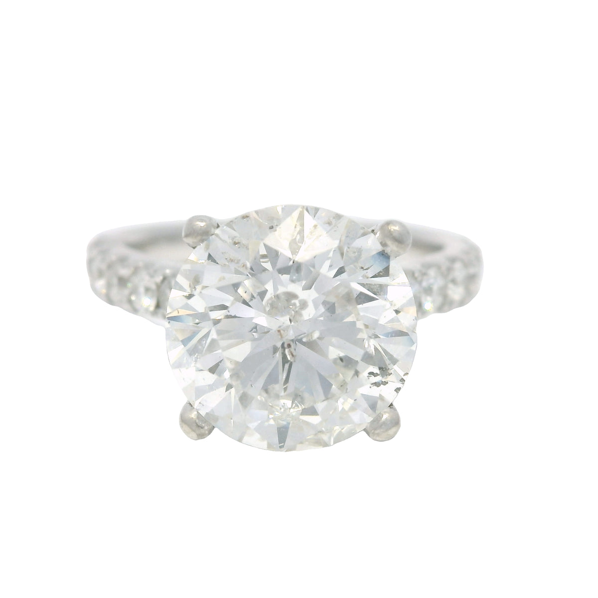 18k White Gold Natural 3.61 Carat Round Brilliant Cut Diamond Engagement Ring