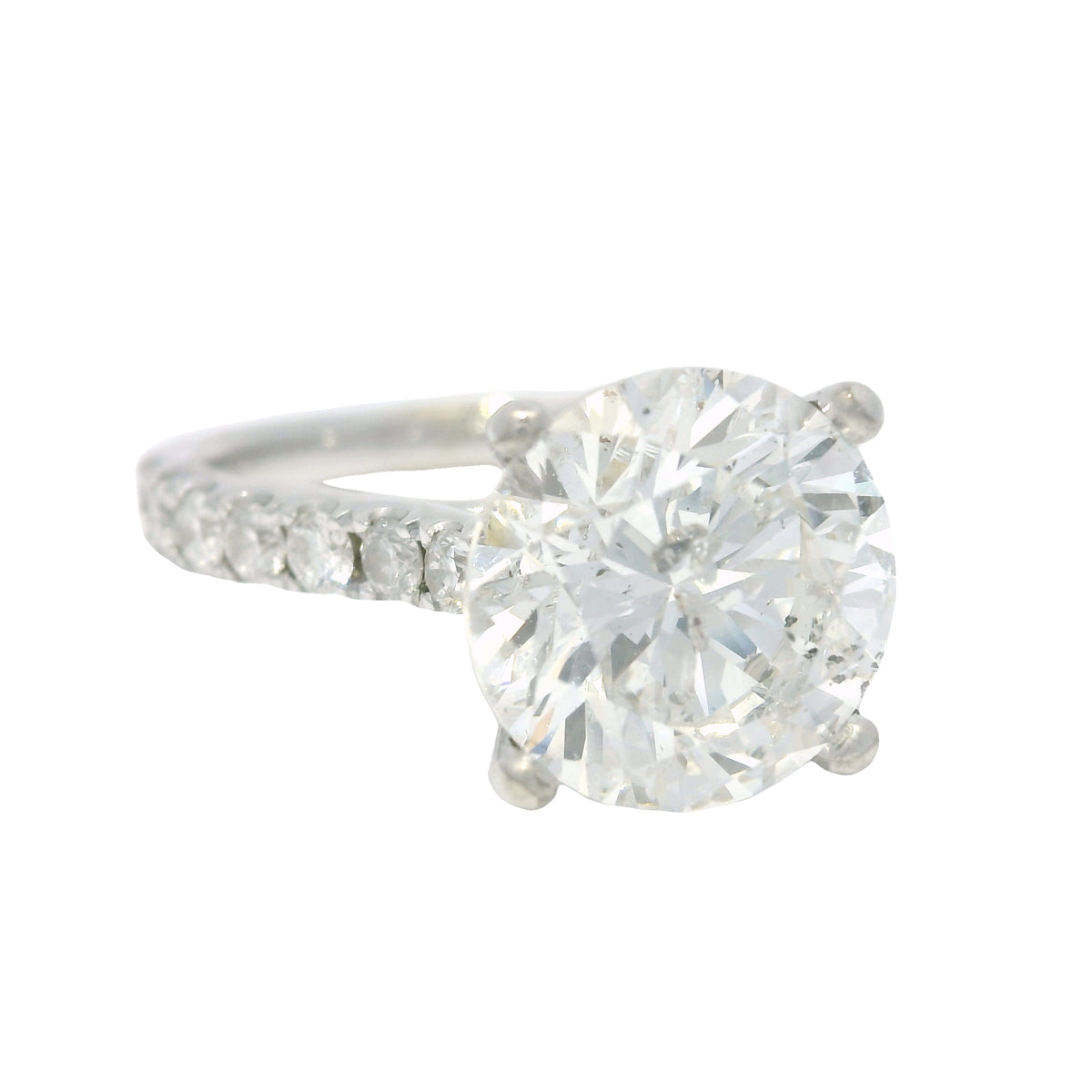 18k White Gold Natural 3.61 Carat Round Brilliant Cut Diamond Engagement Ring