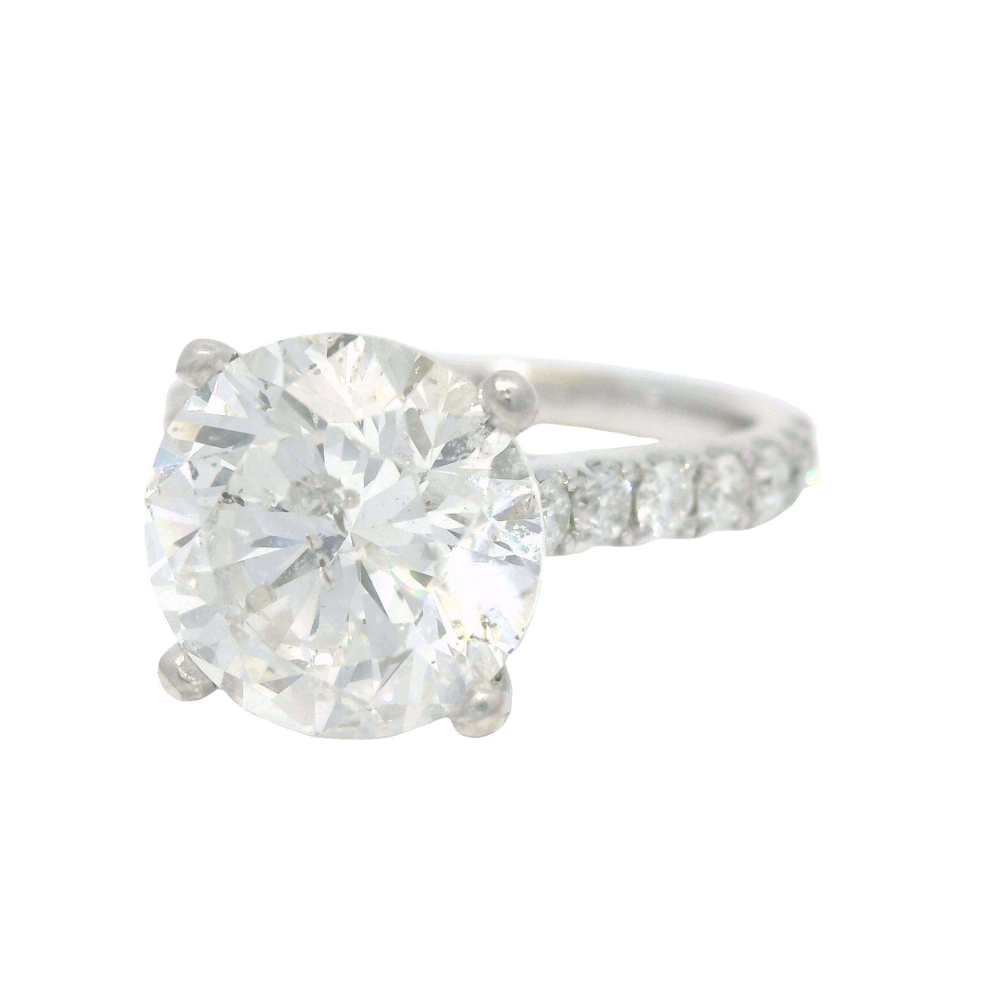 18k White Gold Natural 3.61 Carat Round Brilliant Cut Diamond Engagement Ring