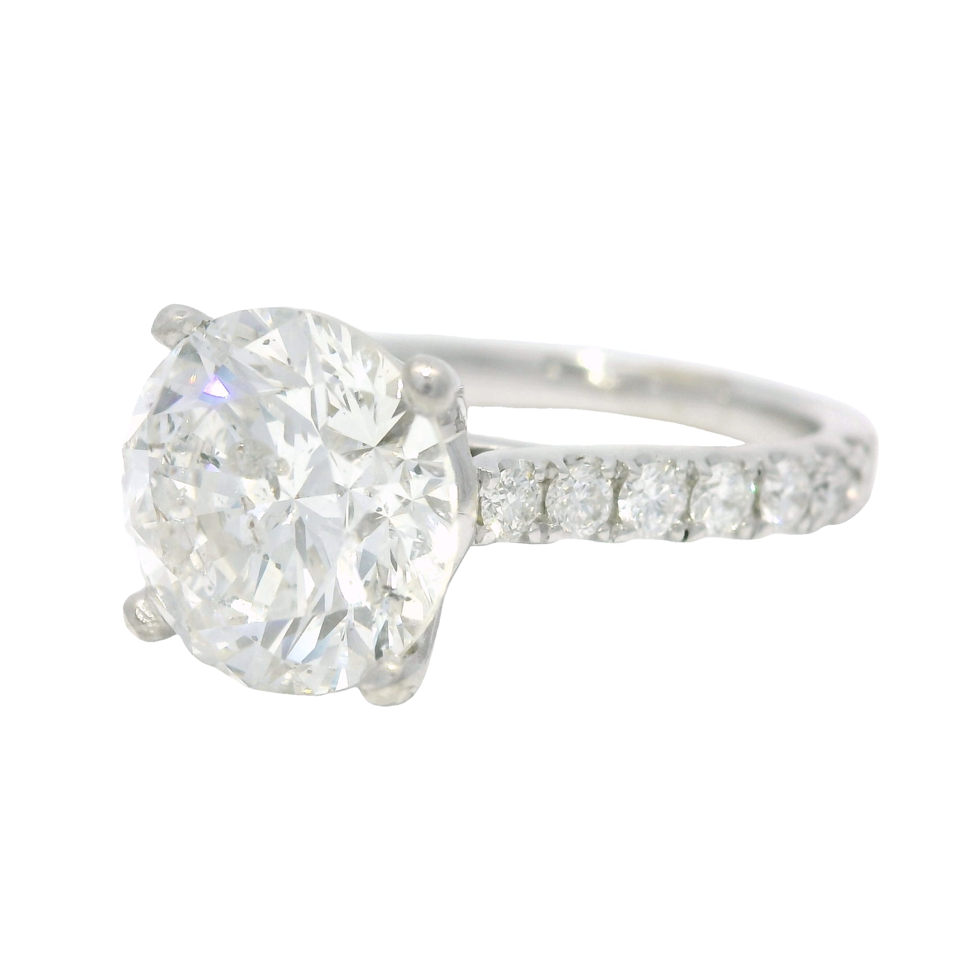 18k White Gold Natural 3.61 Carat Round Brilliant Cut Diamond Engagement Ring
