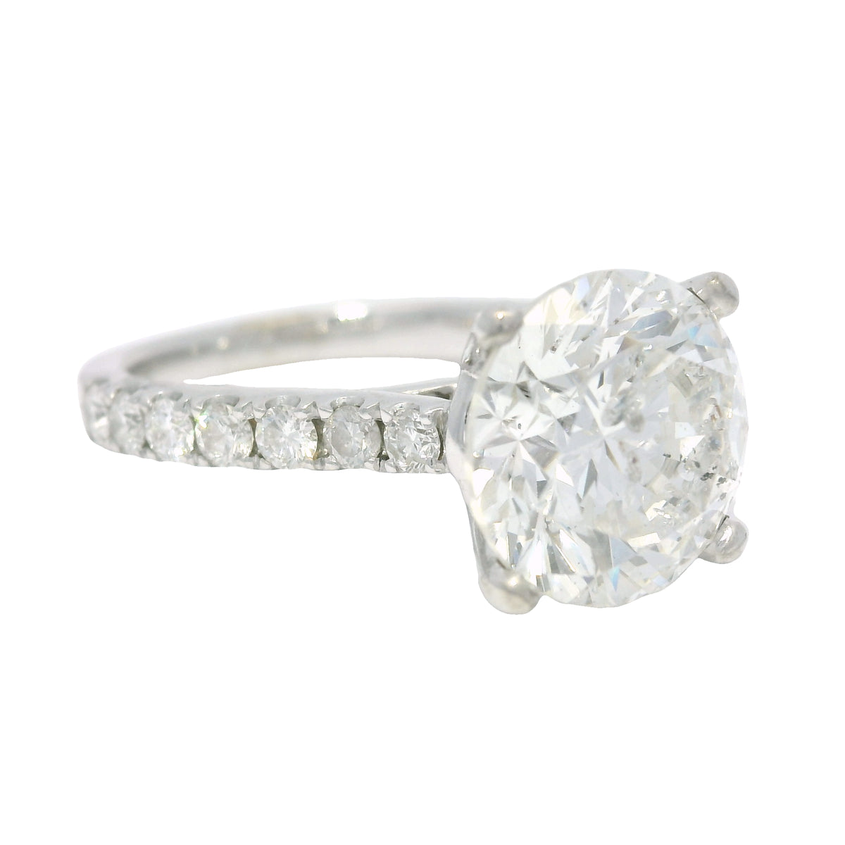 18k White Gold Natural 3.61 Carat Round Brilliant Cut Diamond Engagement Ring