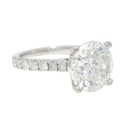 18k White Gold Natural 3.61 Carat Round Brilliant Cut Diamond Engagement Ring