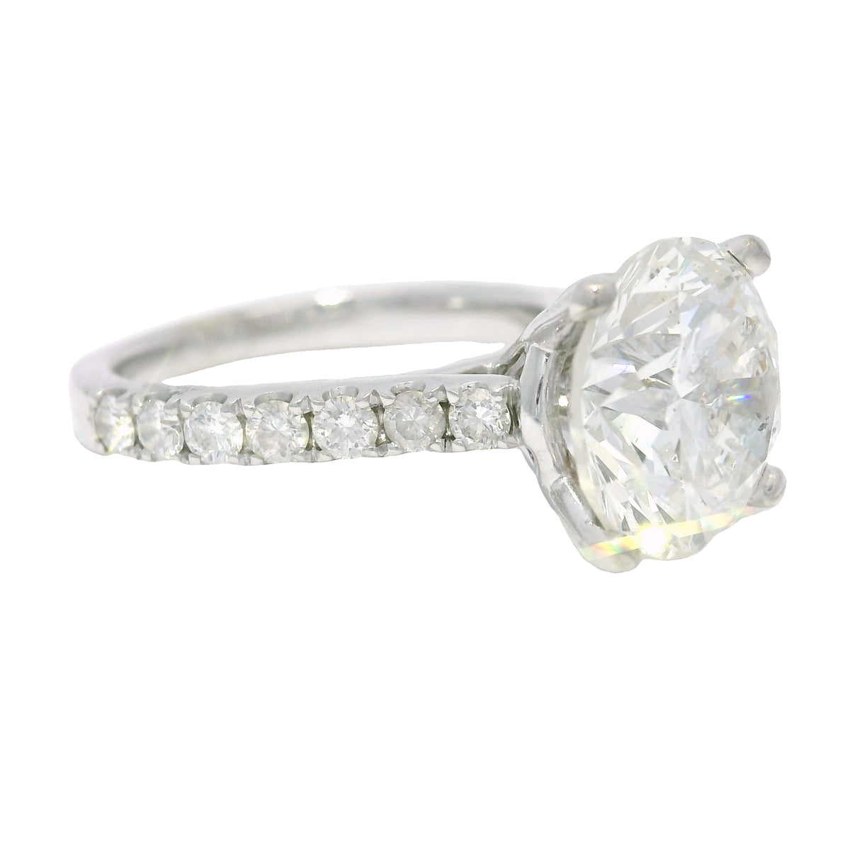 18k White Gold Natural 3.61 Carat Round Brilliant Cut Diamond Engagement Ring