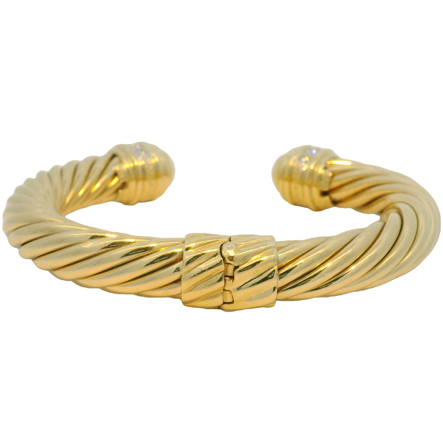 David Yurman 18k Yellow Gold Diamond Large Ribbed Cable Cuff Bracelet