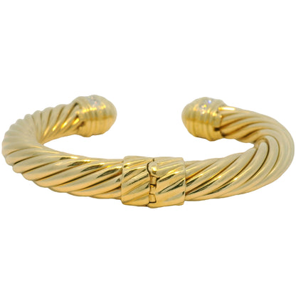 David Yurman 18k Yellow Gold Diamond Large Ribbed Cable Cuff Bracelet