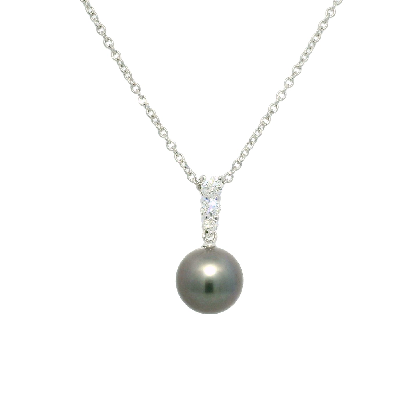 Mikimoto 18k White Gold Black South Sea Pearl & Natural Diamond Drop Necklace