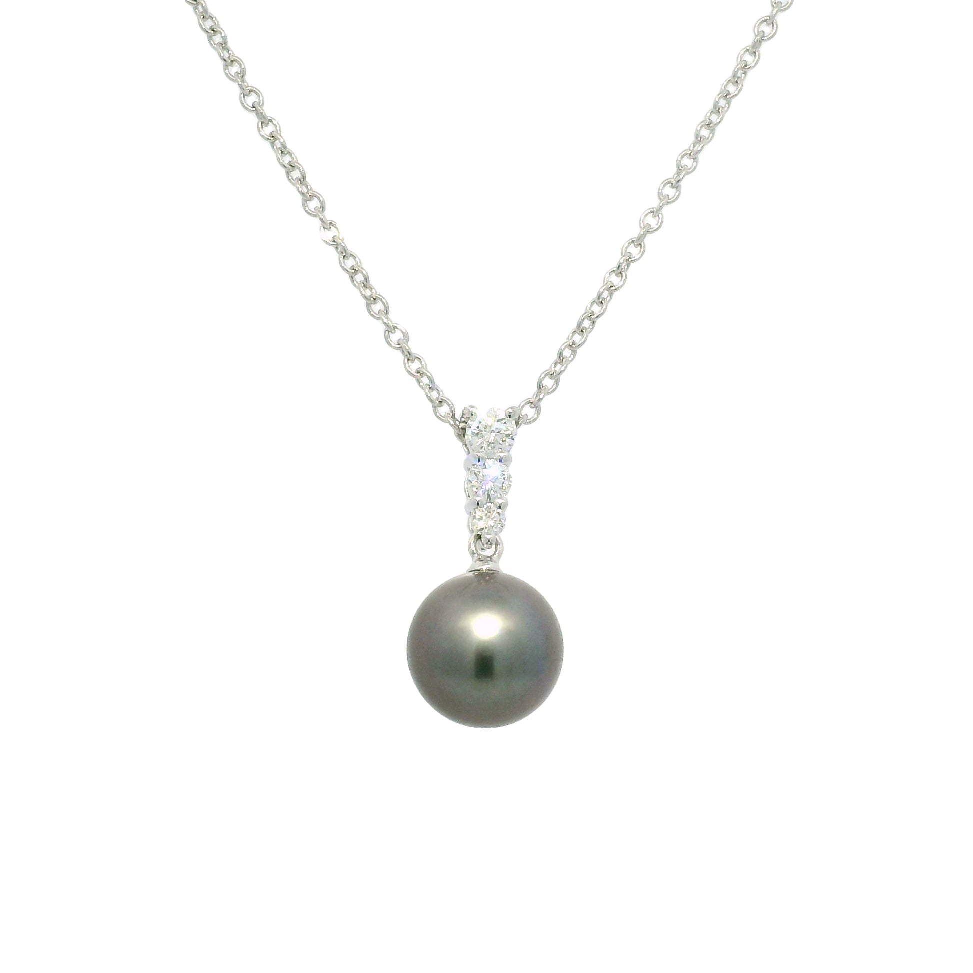 Mikimoto 18k White Gold Black South Sea Pearl & Natural Diamond Drop Necklace