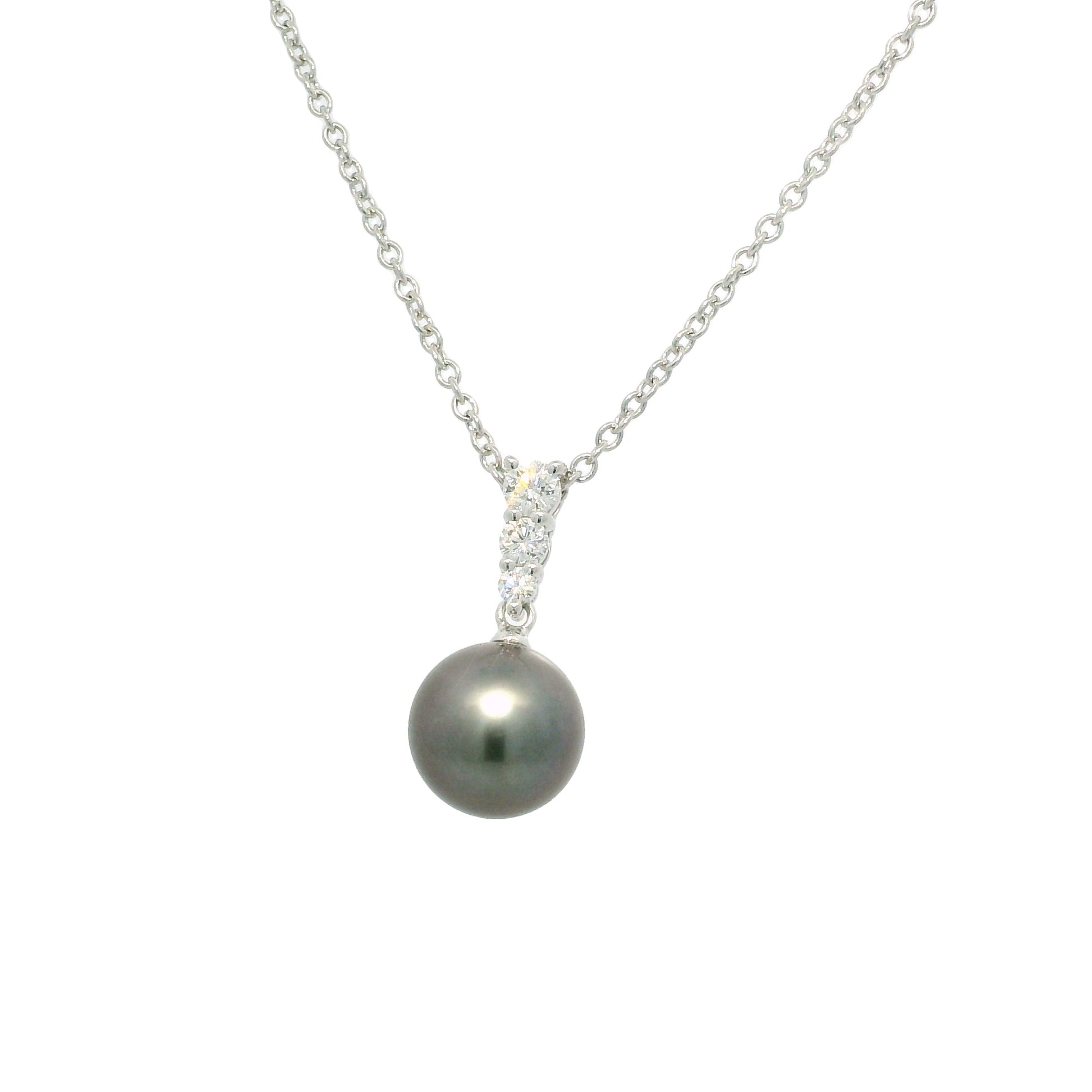 Mikimoto 18k White Gold Black South Sea Pearl & Natural Diamond Drop Necklace