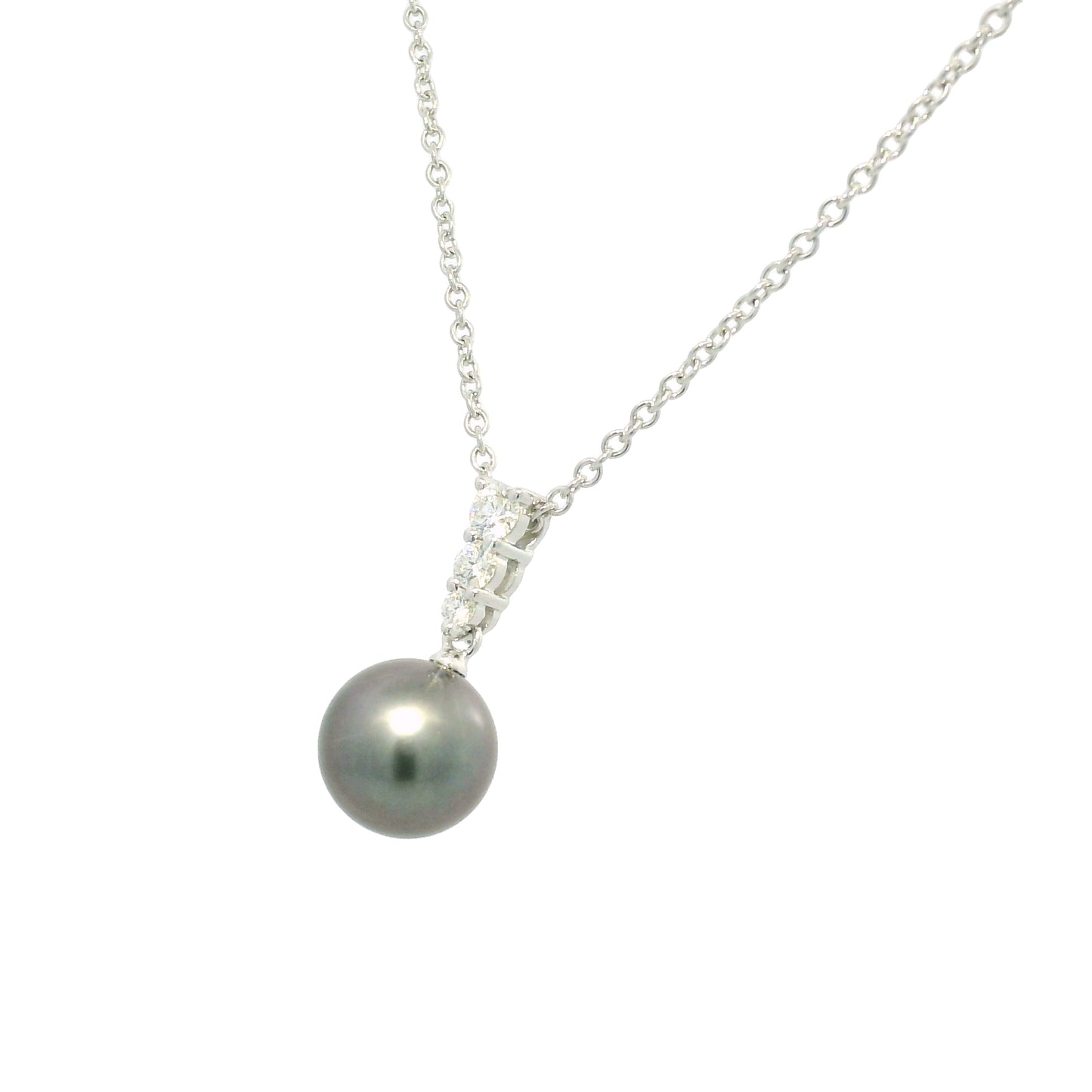 Mikimoto 18k White Gold Black South Sea Pearl & Natural Diamond Drop Necklace