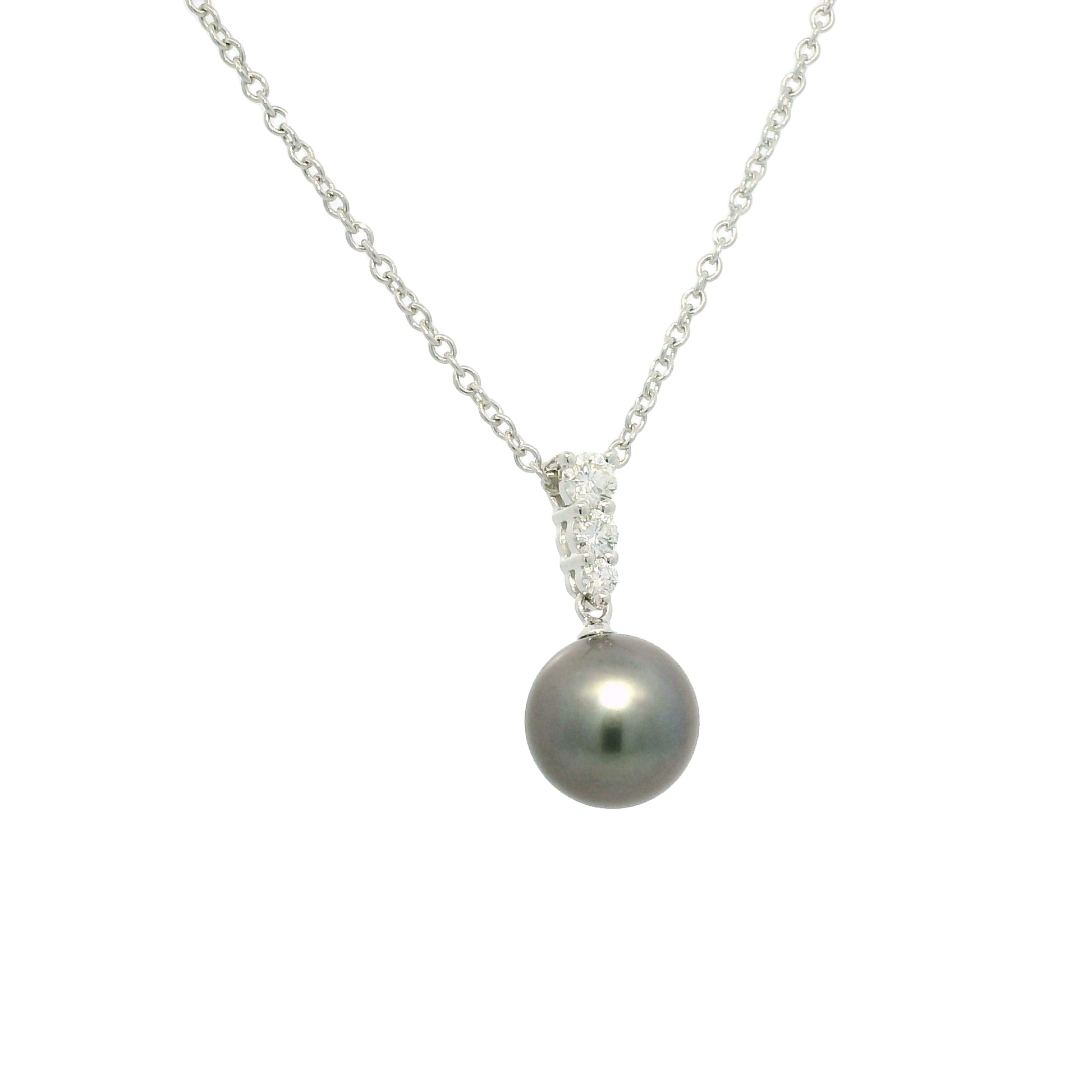 Mikimoto 18k White Gold Black South Sea Pearl & Natural Diamond Drop Necklace