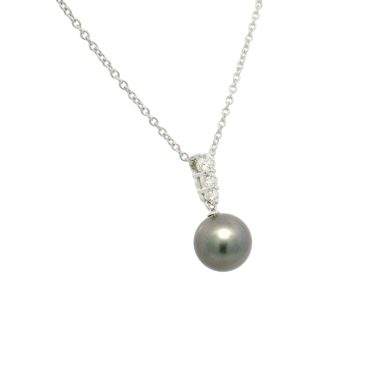 Mikimoto 18k White Gold Black South Sea Pearl & Natural Diamond Drop Necklace