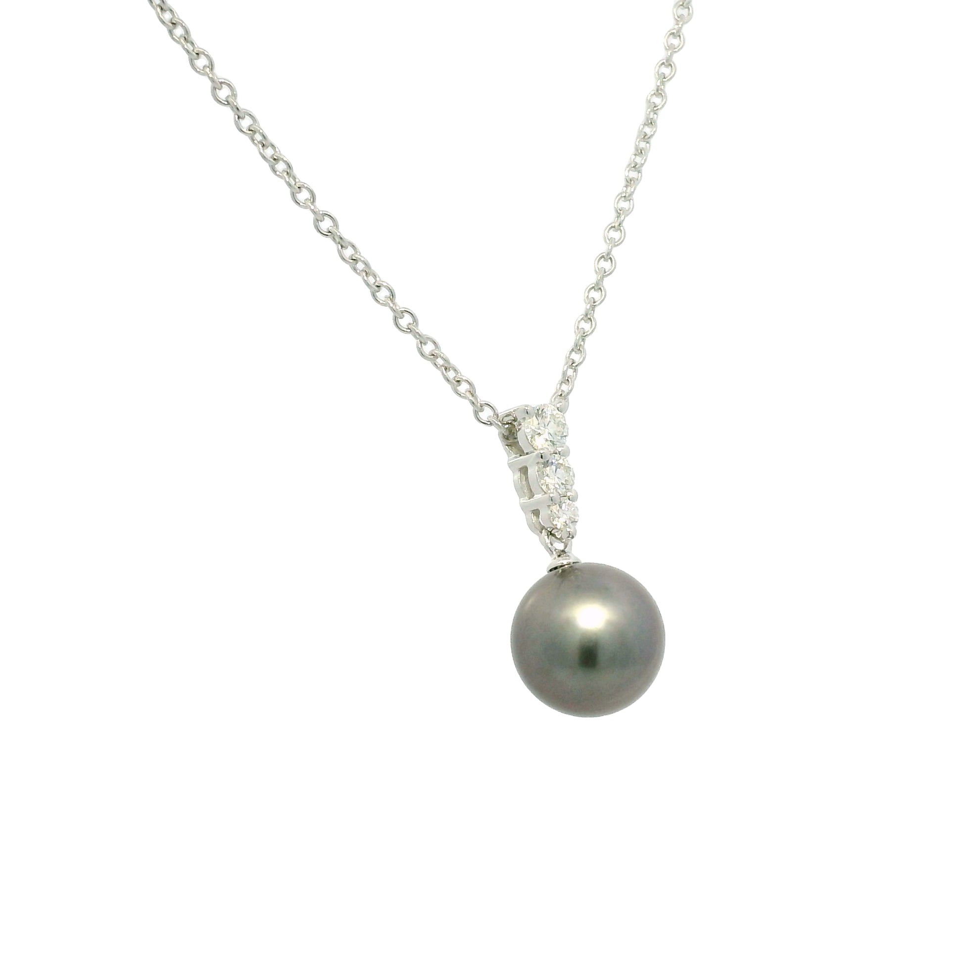 Mikimoto 18k White Gold Black South Sea Pearl & Natural Diamond Drop Necklace