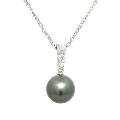 Mikimoto 18k White Gold Black South Sea Pearl & Natural Diamond Drop Necklace