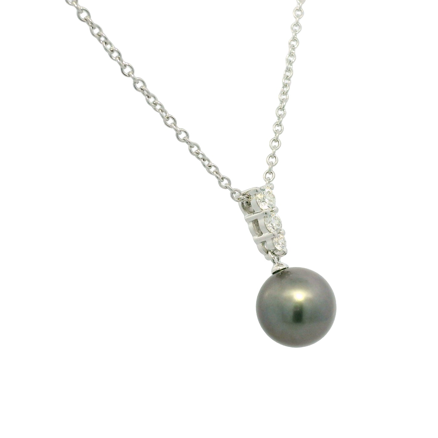 Mikimoto 18k White Gold Black South Sea Pearl & Natural Diamond Drop Necklace