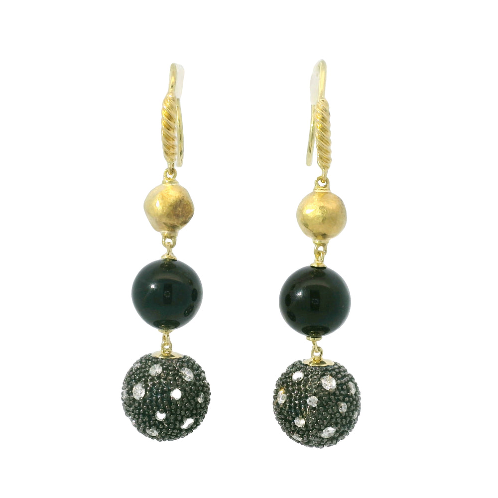 David Yurman 18k Yellow Gold Midnight Melange Natural Diamond & Onyx Drop Earrings