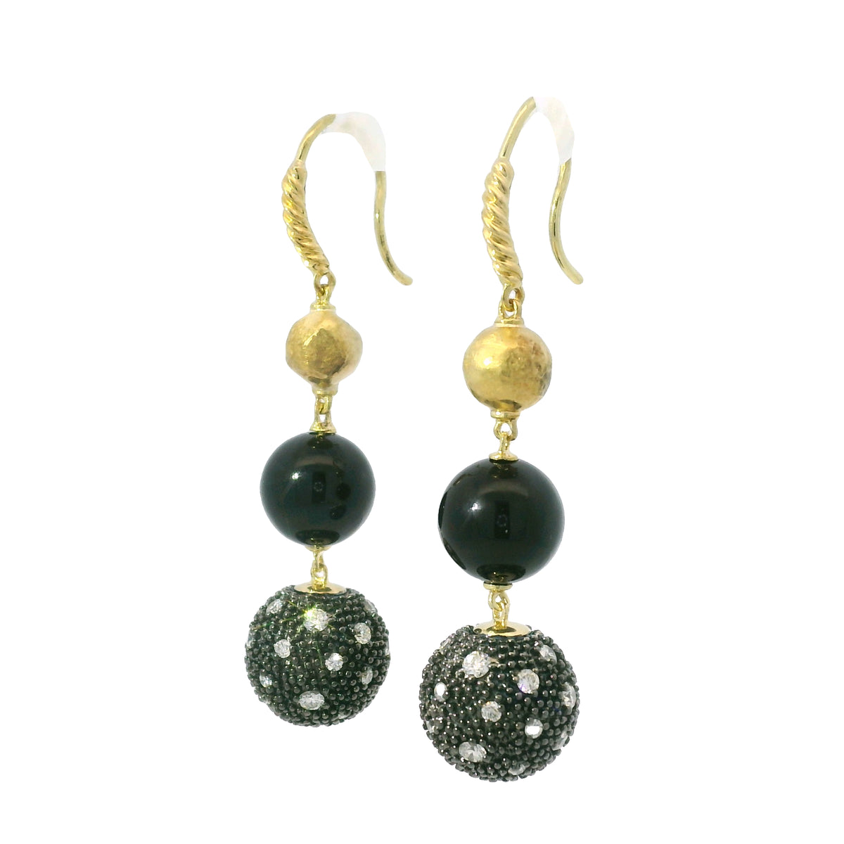 David Yurman 18k Yellow Gold Midnight Melange Natural Diamond & Onyx Drop Earrings