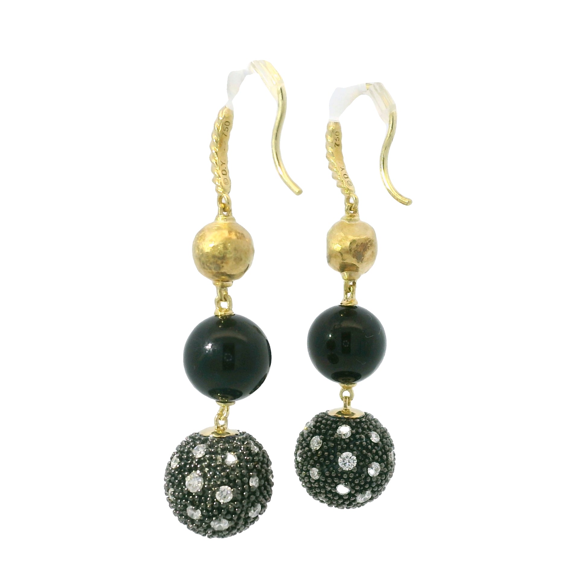 David Yurman 18k Yellow Gold Midnight Melange Natural Diamond & Onyx Drop Earrings