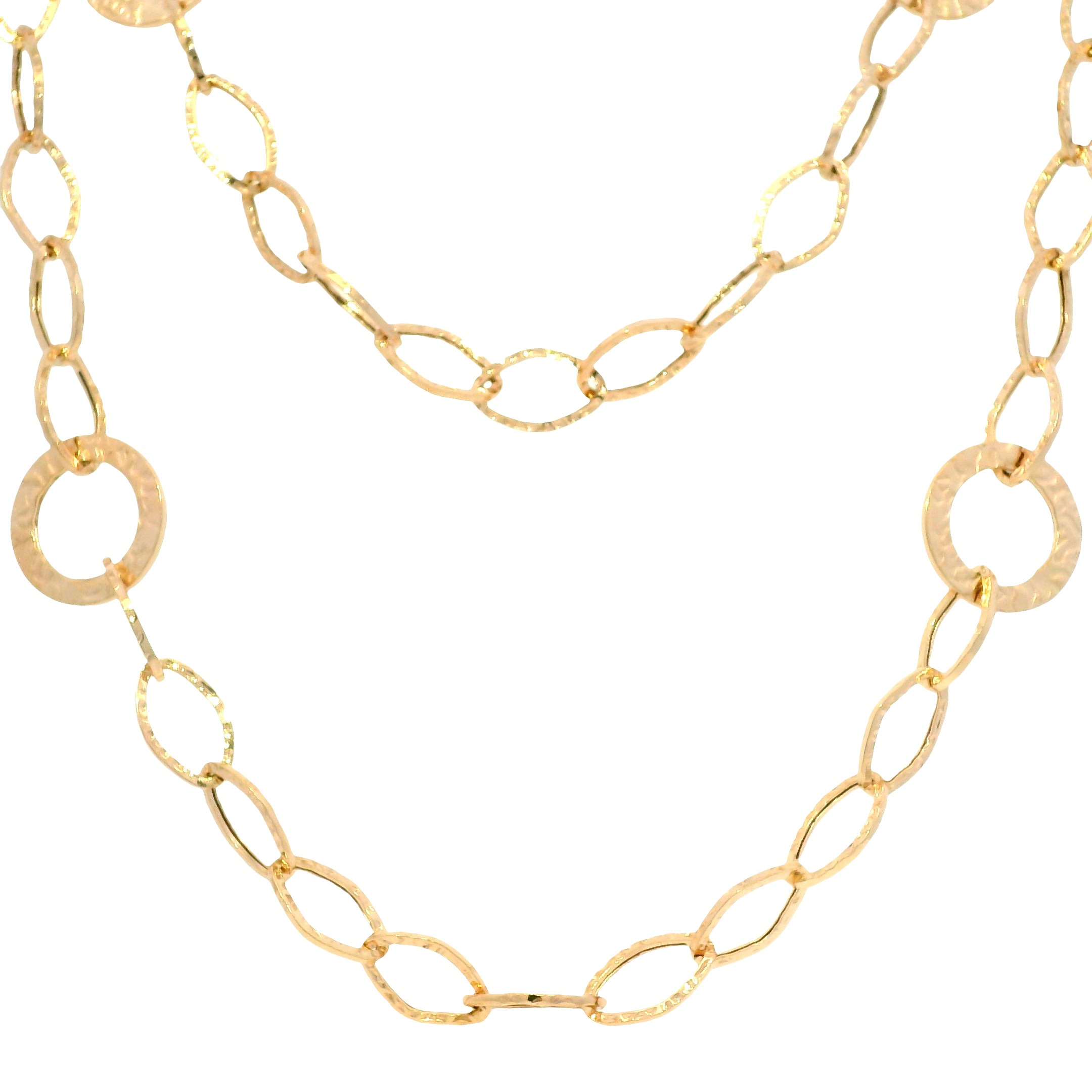 14k Rose Gold Textured Link Extra-Long 35" Station Necklace