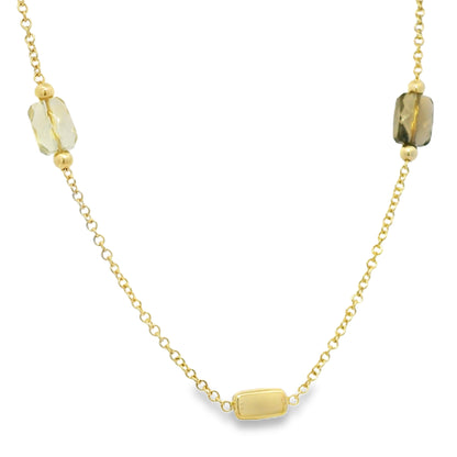 14k Yellow Gold Faceted Stone & Gold Station 34" Long Necklace