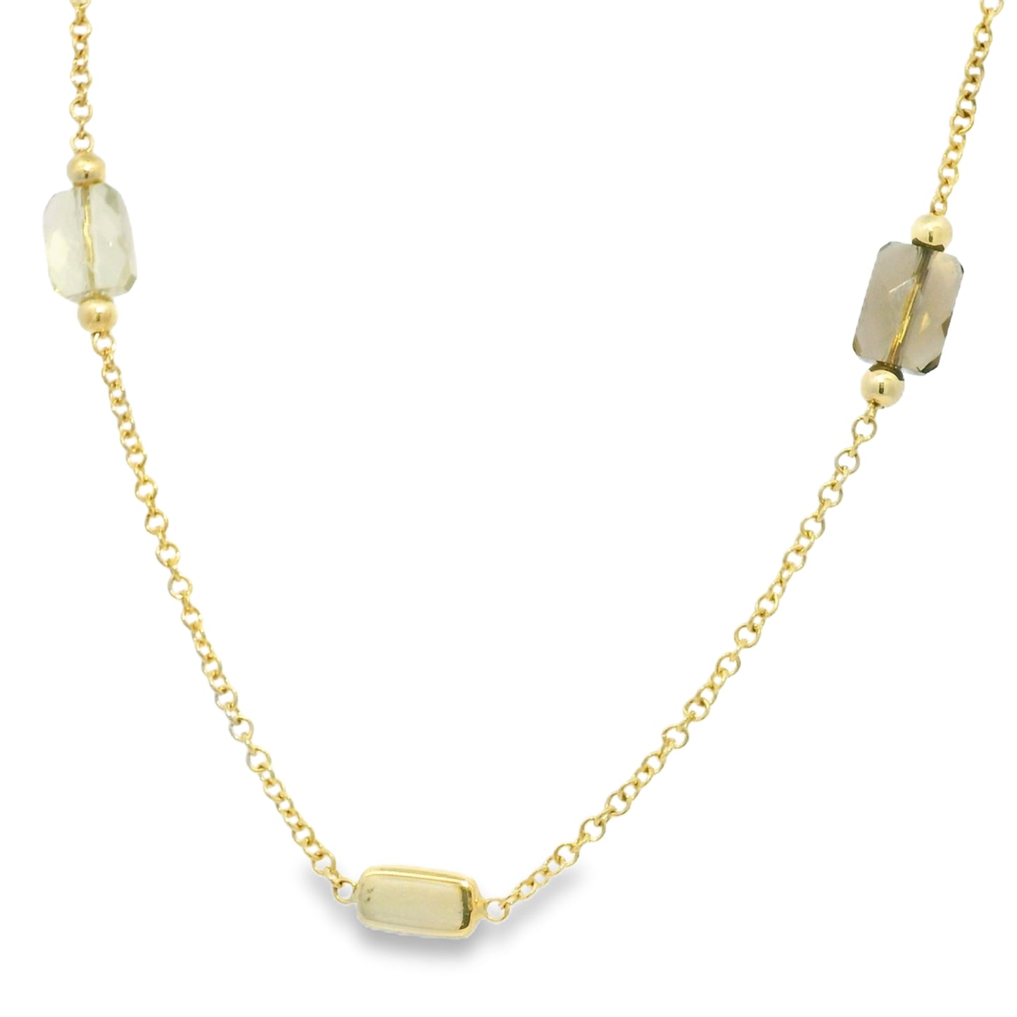 14k Yellow Gold Faceted Stone & Gold Station 34" Long Necklace