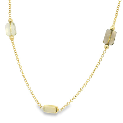 14k Yellow Gold Faceted Stone & Gold Station 34" Long Necklace