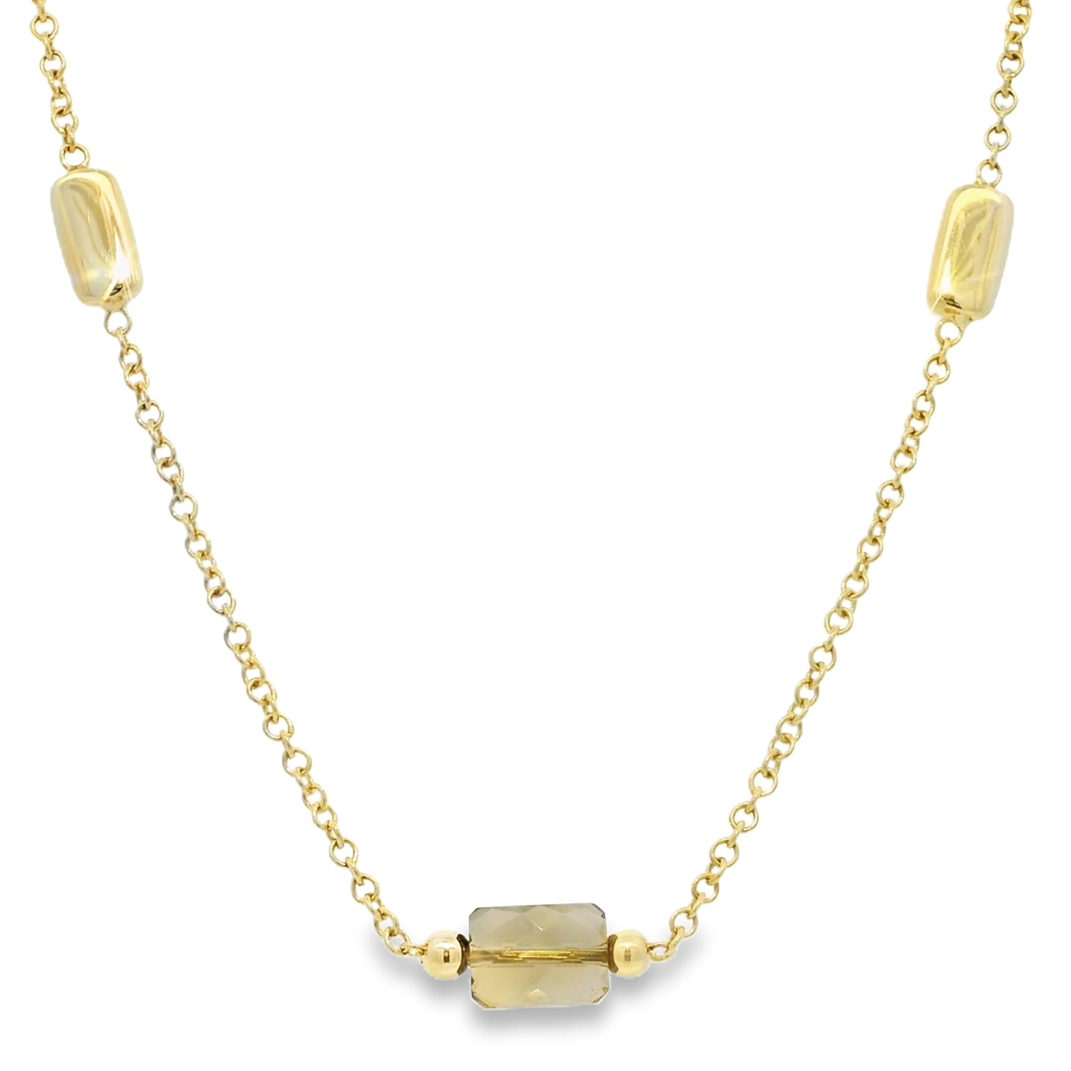 14k Yellow Gold Faceted Stone & Gold Station 34" Long Necklace