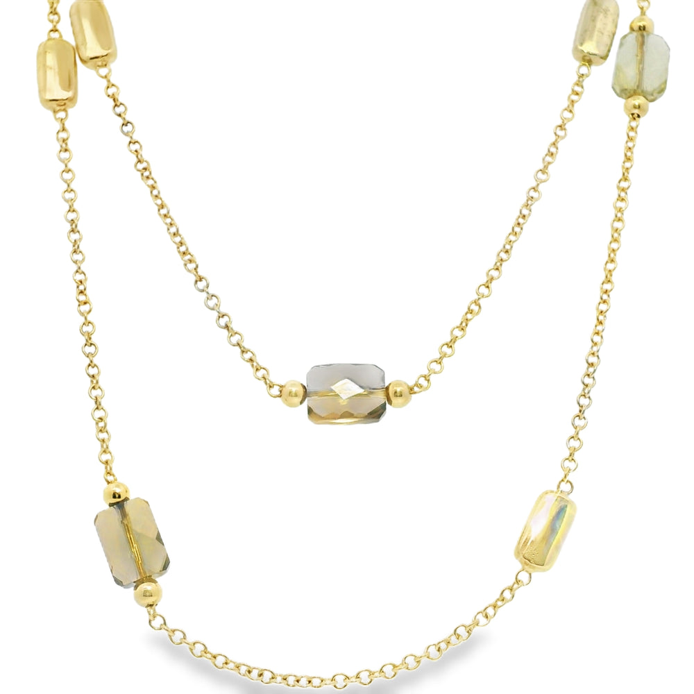 14k Yellow Gold Faceted Stone & Gold Station 34" Long Necklace — product photo 2