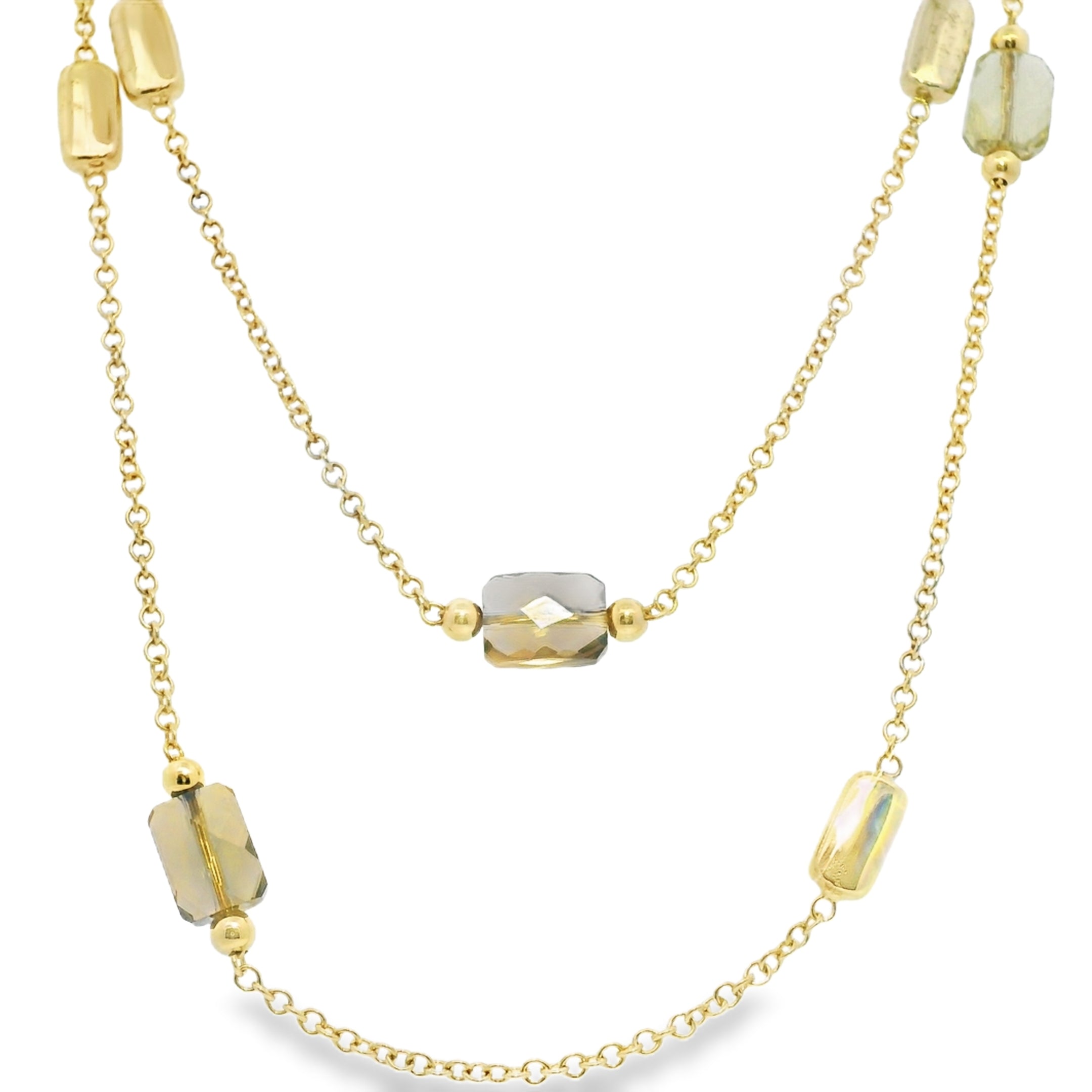 14k Yellow Gold Faceted Stone & Gold Station 34" Long Necklace