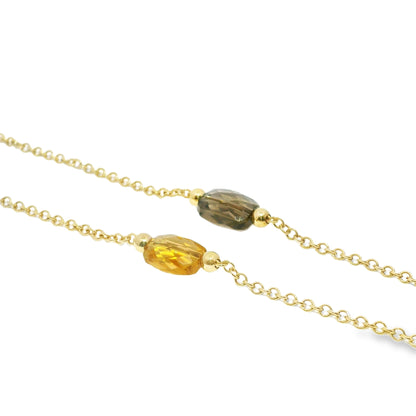 14k Yellow Gold Faceted Stone & Gold Station 34" Long Necklace
