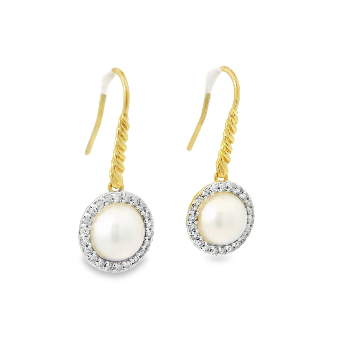 David Yurman 18k Yellow Gold Pearl & Natural Diamond Halo Earrings