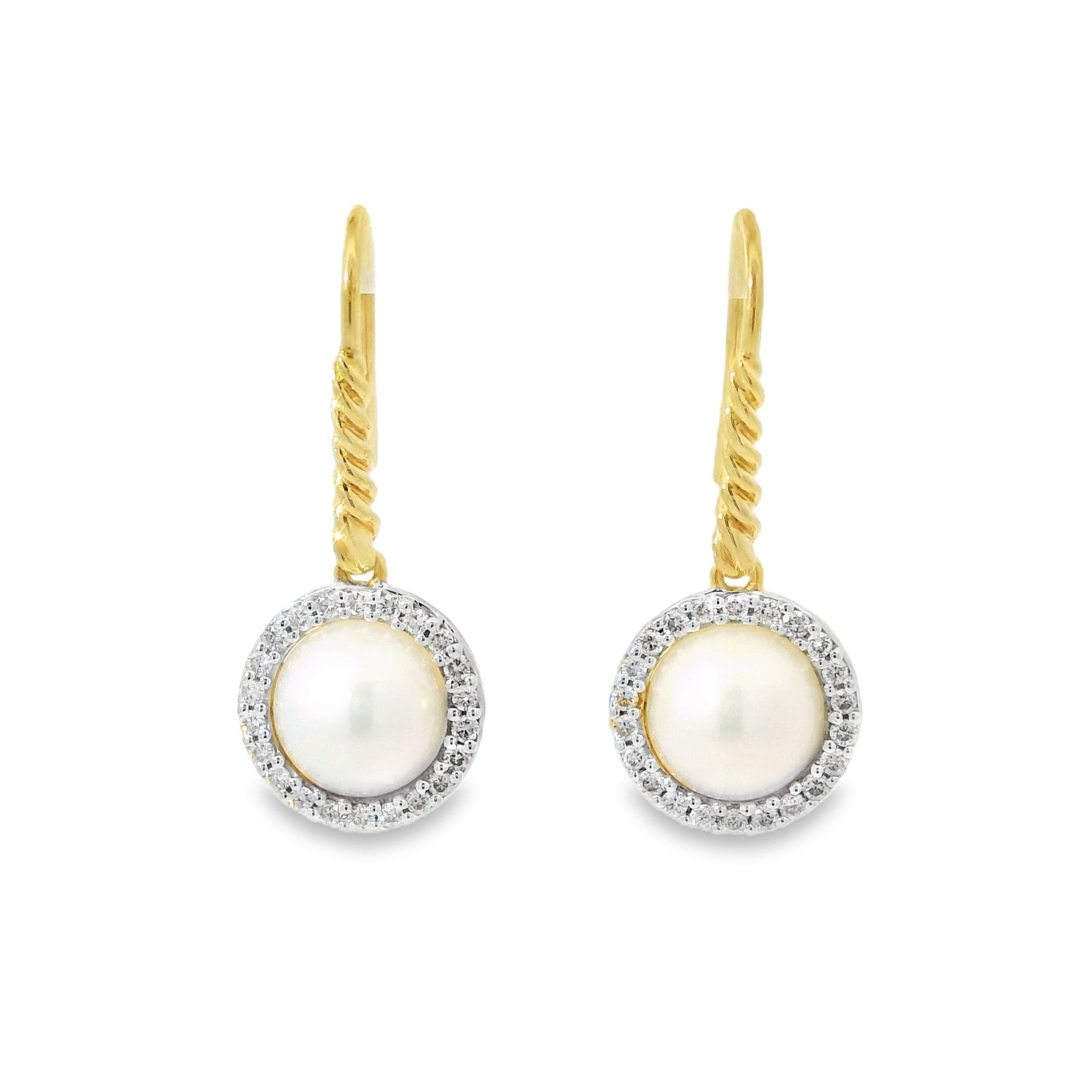 David Yurman 18k Yellow Gold Pearl & Natural Diamond Halo Earrings