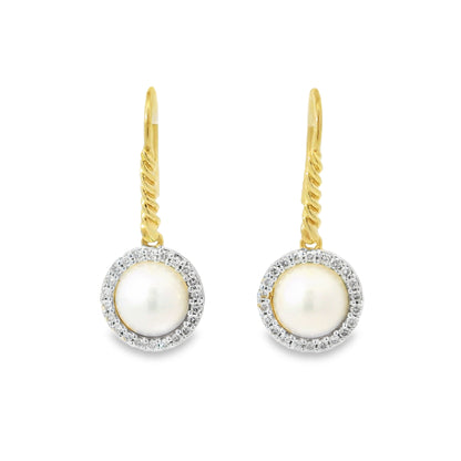 David Yurman 18k Yellow Gold Pearl & Natural Diamond Halo Earrings