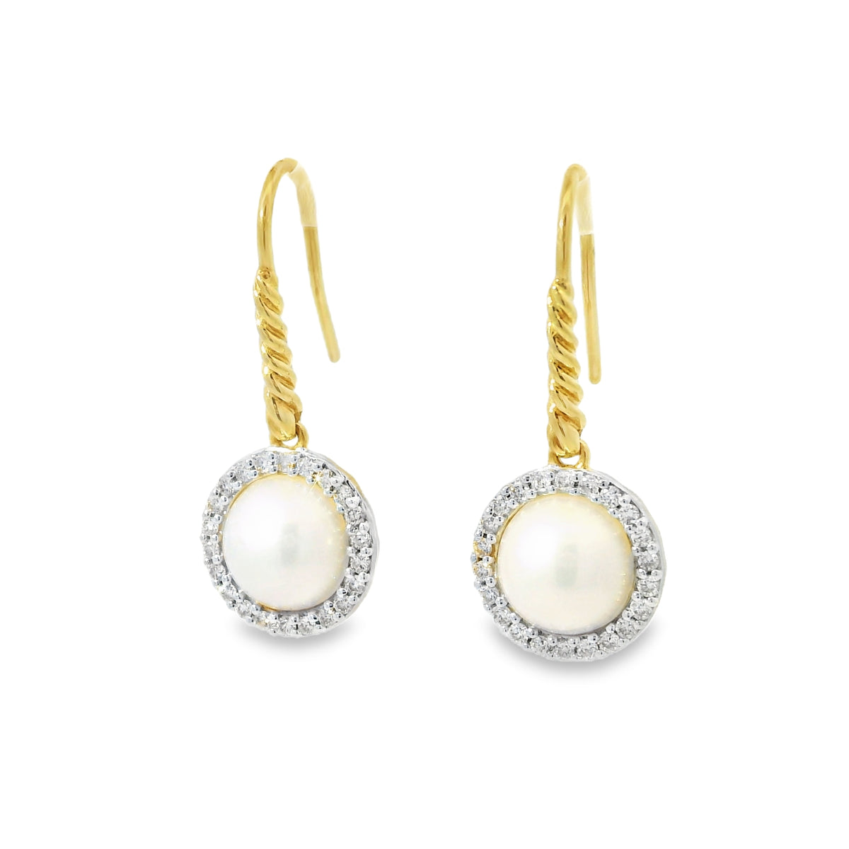 David Yurman 18k Yellow Gold Pearl & Natural Diamond Halo Earrings