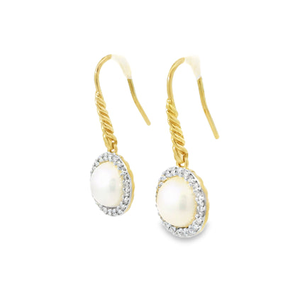 David Yurman 18k Yellow Gold Pearl & Natural Diamond Halo Earrings