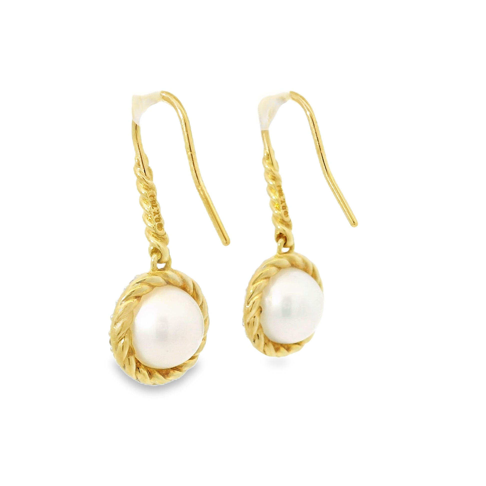 David Yurman 18k Yellow Gold Pearl & Natural Diamond Halo Earrings