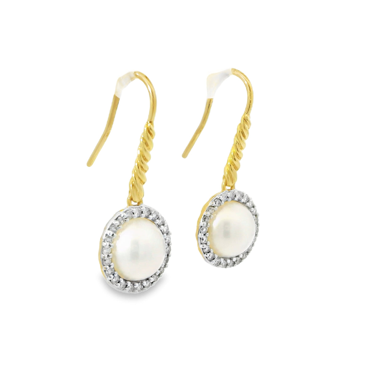 David Yurman 18k Yellow Gold Pearl & Natural Diamond Halo Earrings