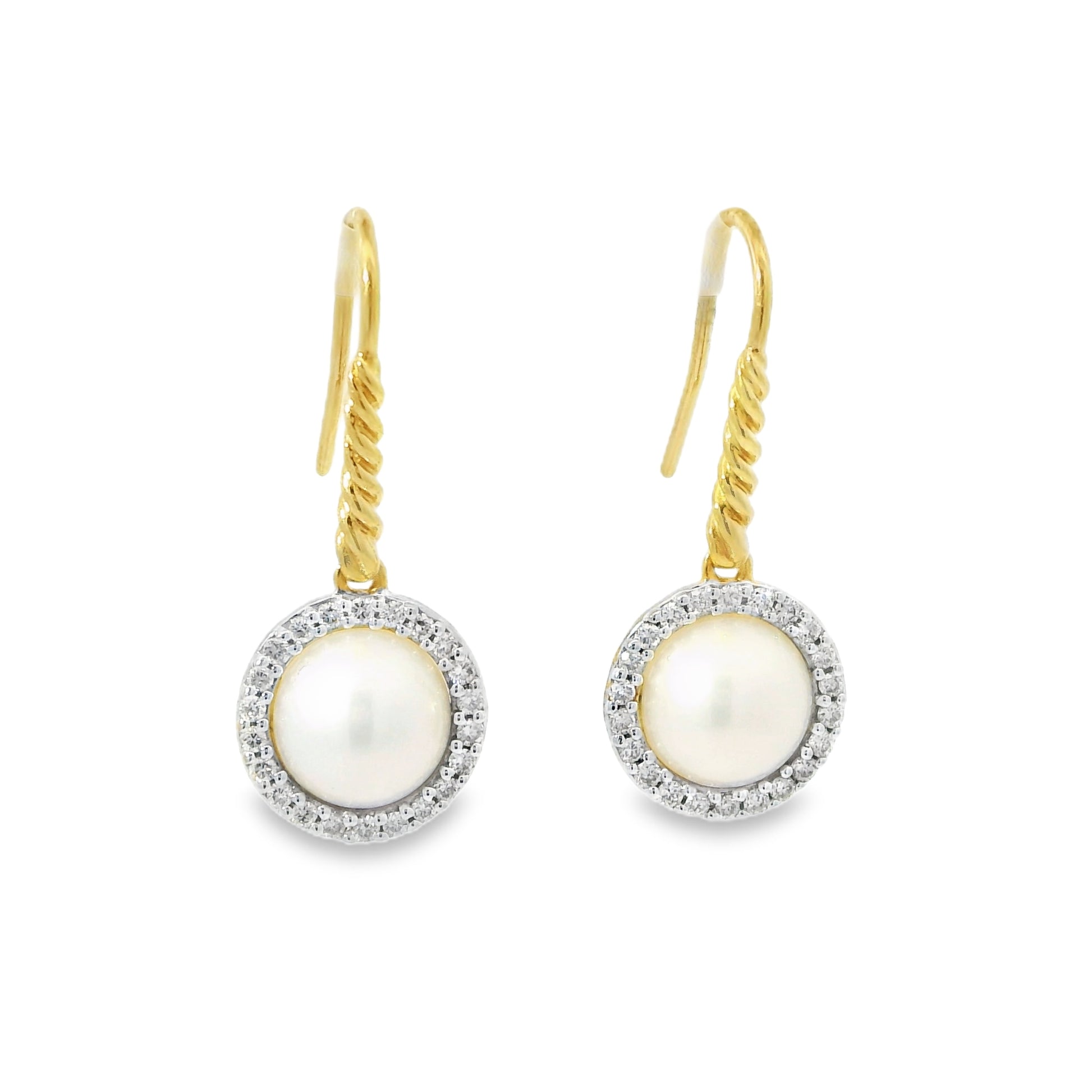 David Yurman 18k Yellow Gold Pearl & Natural Diamond Halo Earrings