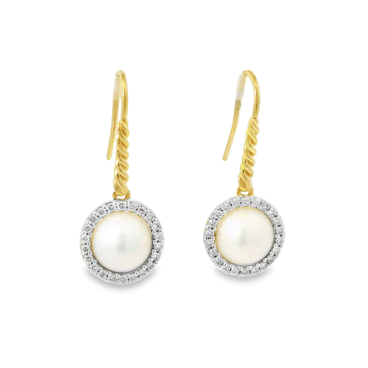 David Yurman 18k Yellow Gold Pearl & Natural Diamond Halo Earrings