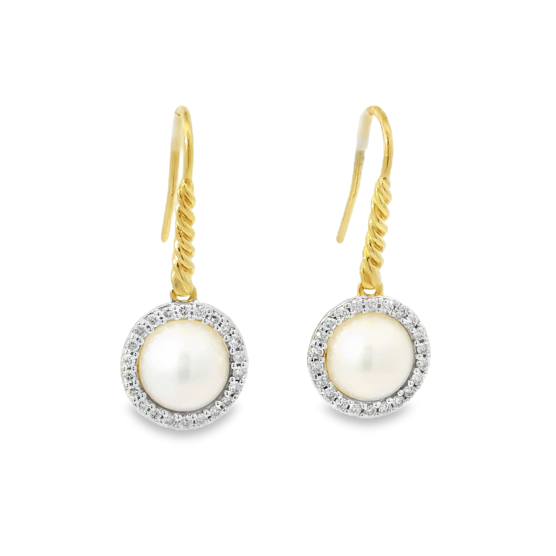 David Yurman 18k Yellow Gold Pearl & Natural Diamond Halo Earrings