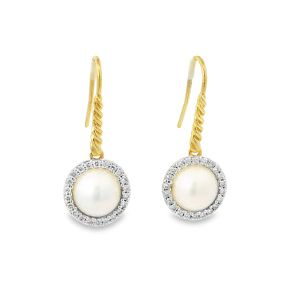 David Yurman 18k Yellow Gold Pearl & Natural Diamond Halo Earrings