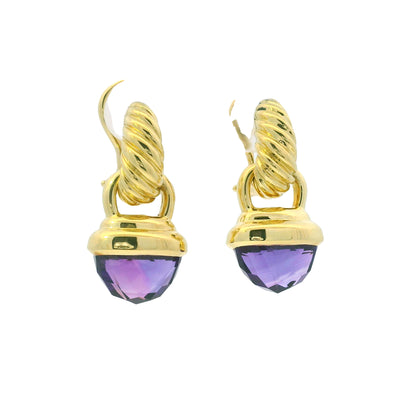 David Yurman 18k Yellow Gold Purple Amethyst Drop Earrings