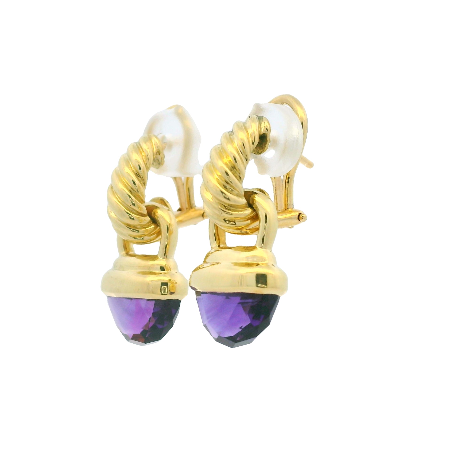 David Yurman 18k Yellow Gold Purple Amethyst Drop Earrings