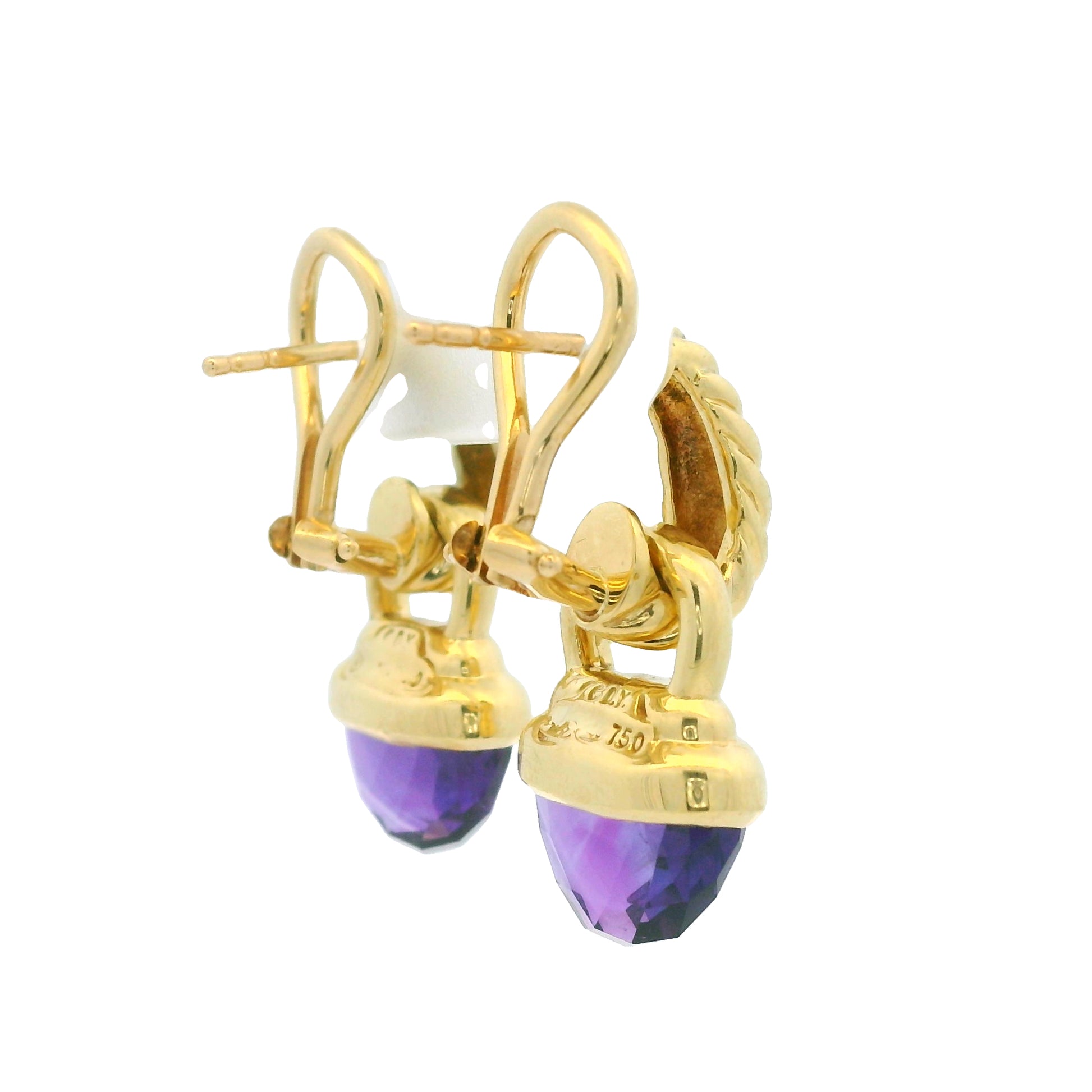 David Yurman 18k Yellow Gold Purple Amethyst Drop Earrings