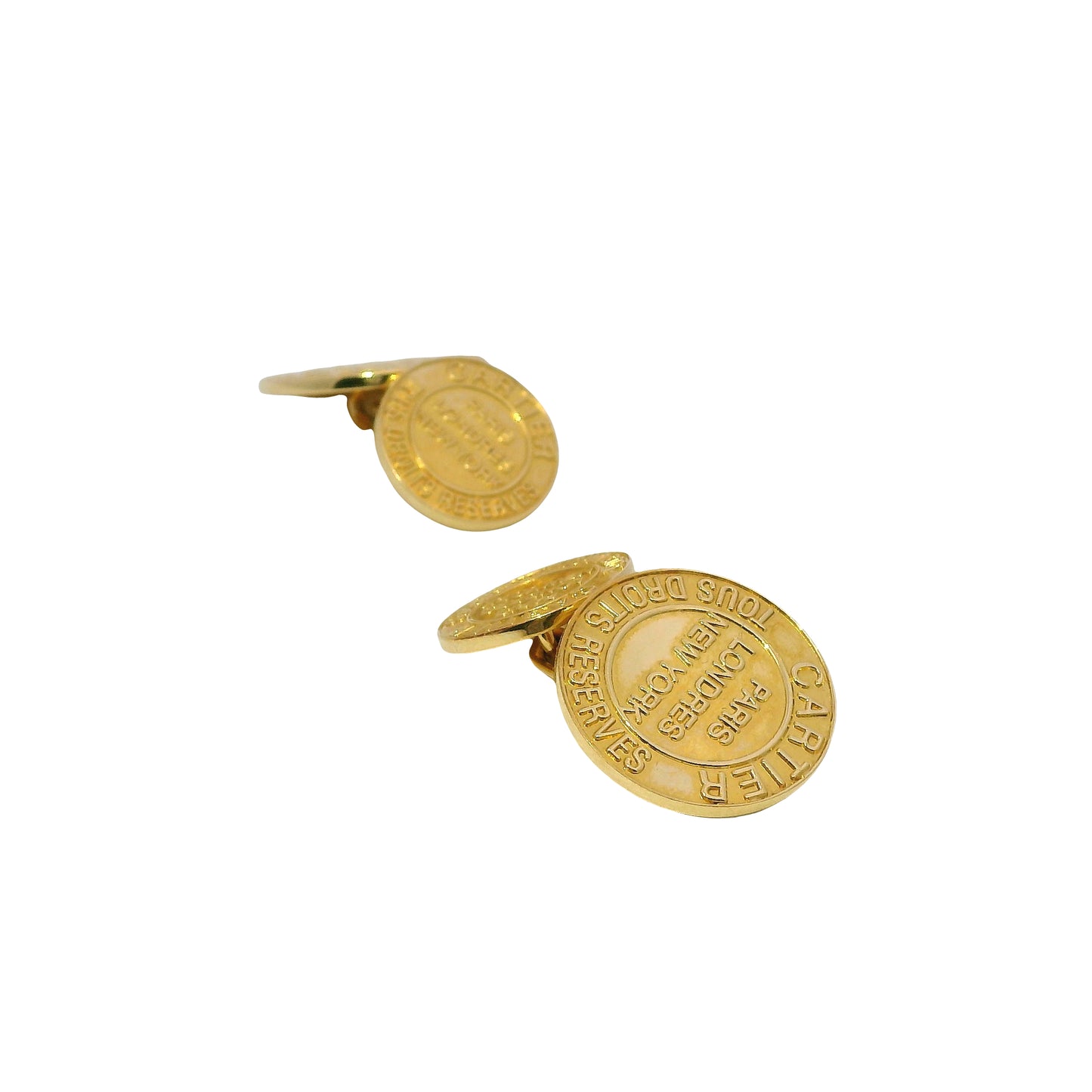 Cartier 18k Yellow Gold 'Tous Droits Reserves Round Cufflinks