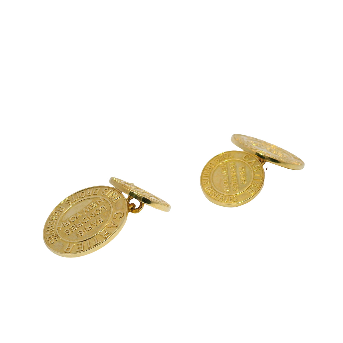 Cartier 18k Yellow Gold 'Tous Droits Reserves Round Cufflinks — product photo 8