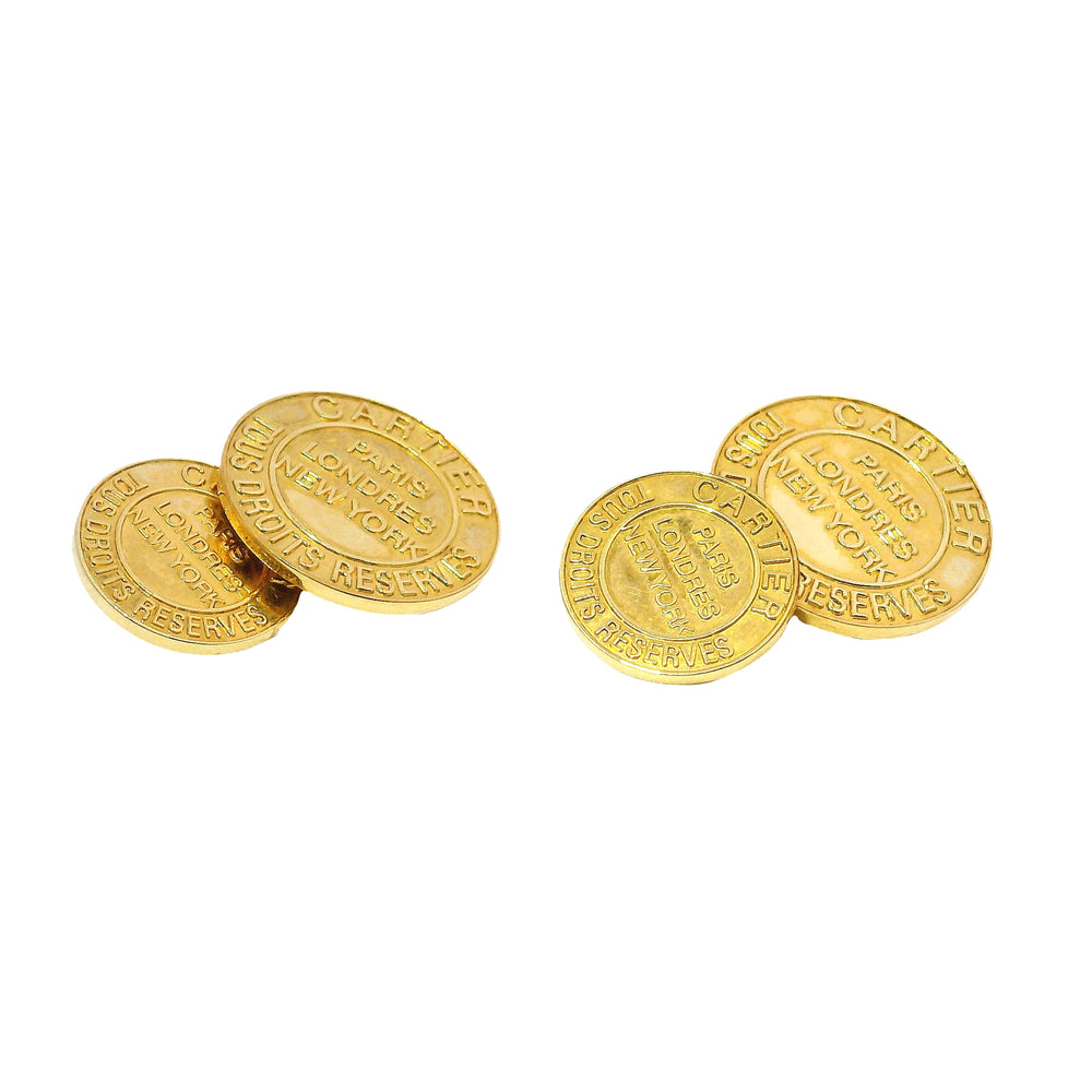 Cartier 18k Yellow Gold 'Tous Droits Reserves Round Cufflinks — product photo 1