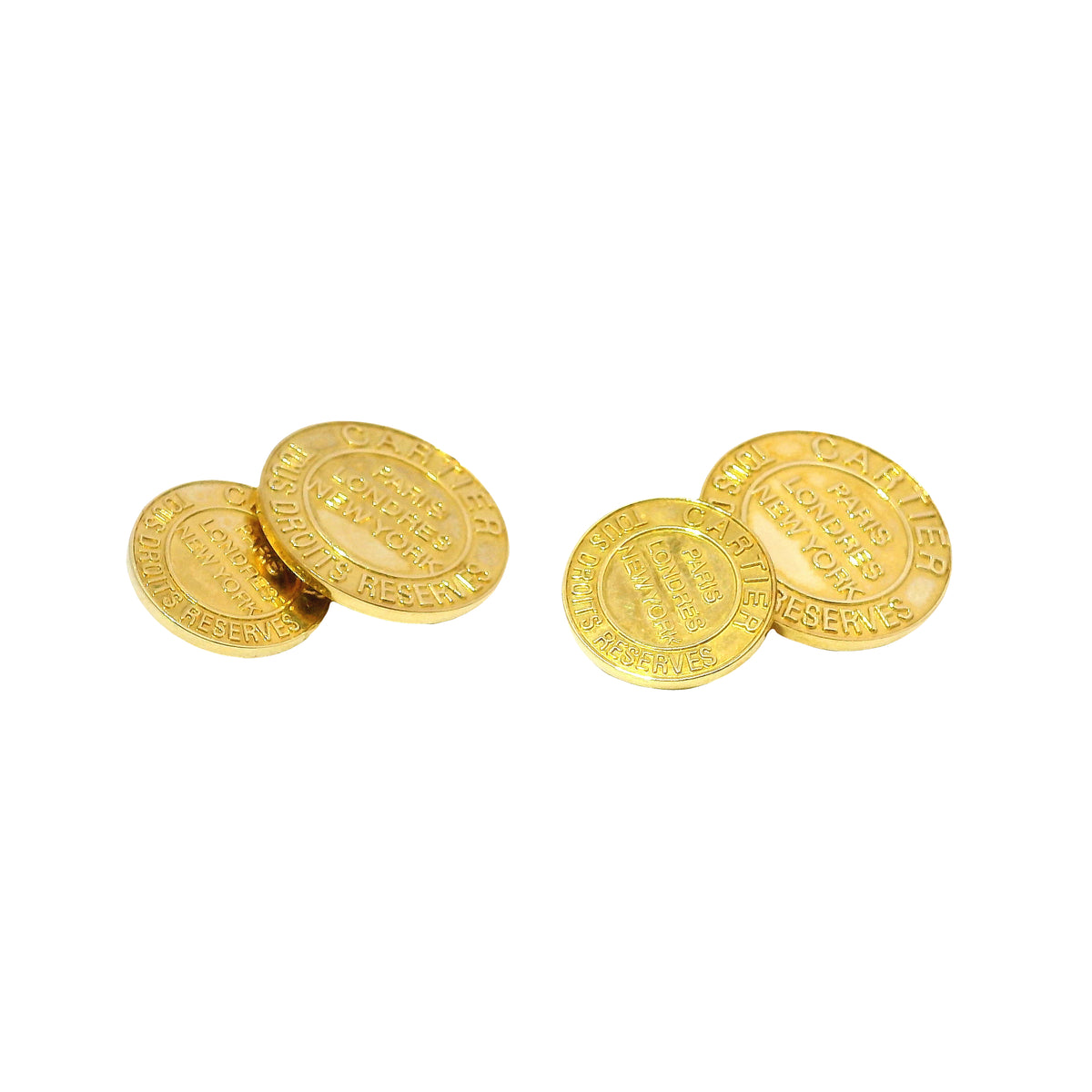 Cartier 18k Yellow Gold 'Tous Droits Reserves Round Cufflinks — product photo 3