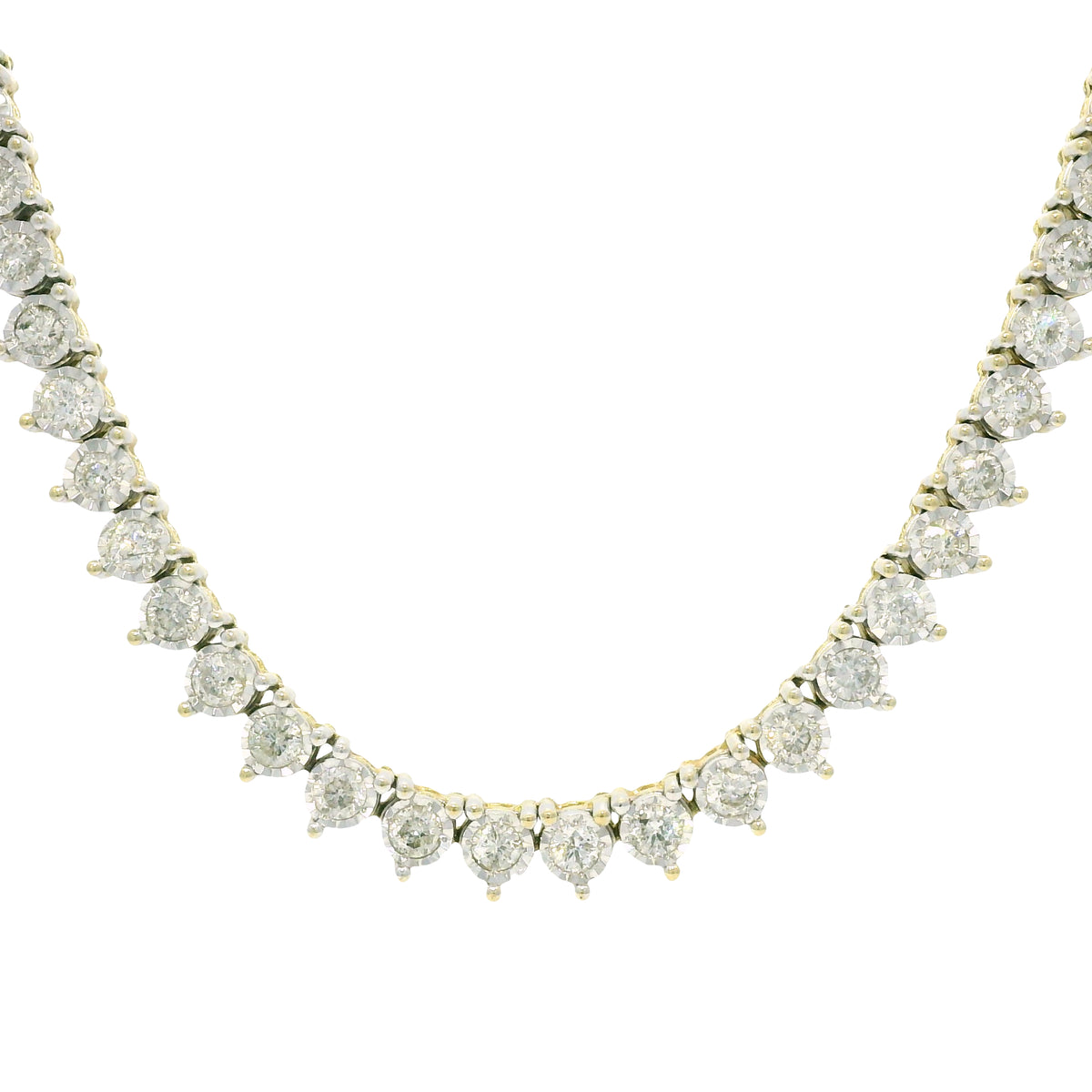 10k Two-Tone Gold Natural 4.50 Carat Diamond Illusion 3-Prong Tennis Necklace